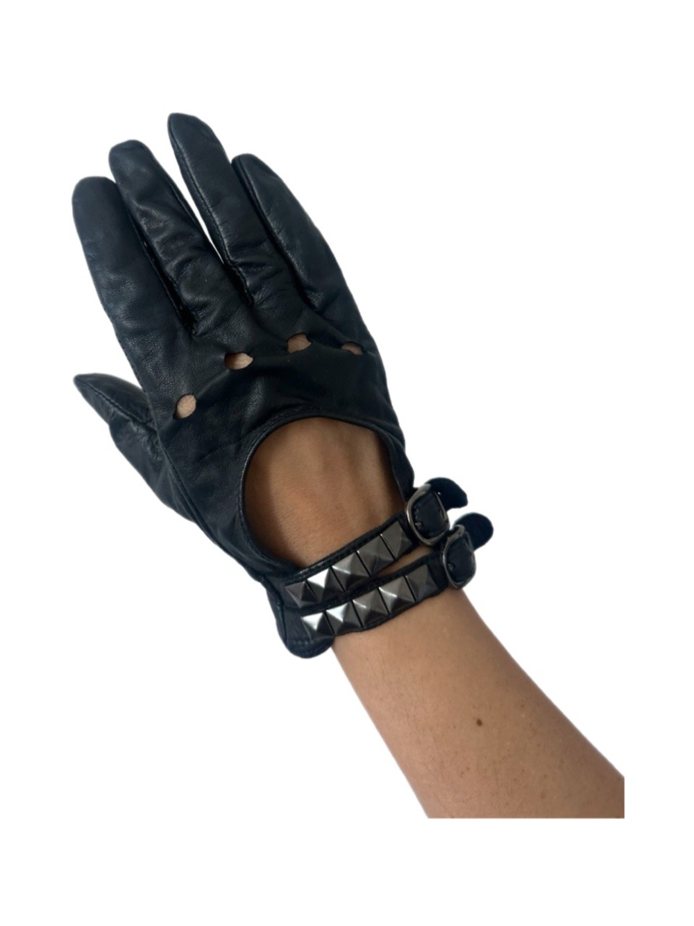 BEBE Black Leather Studded Driving Gloves